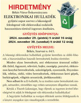 Elektronikai hulladékgyűjtés 2024. november 29-30-án